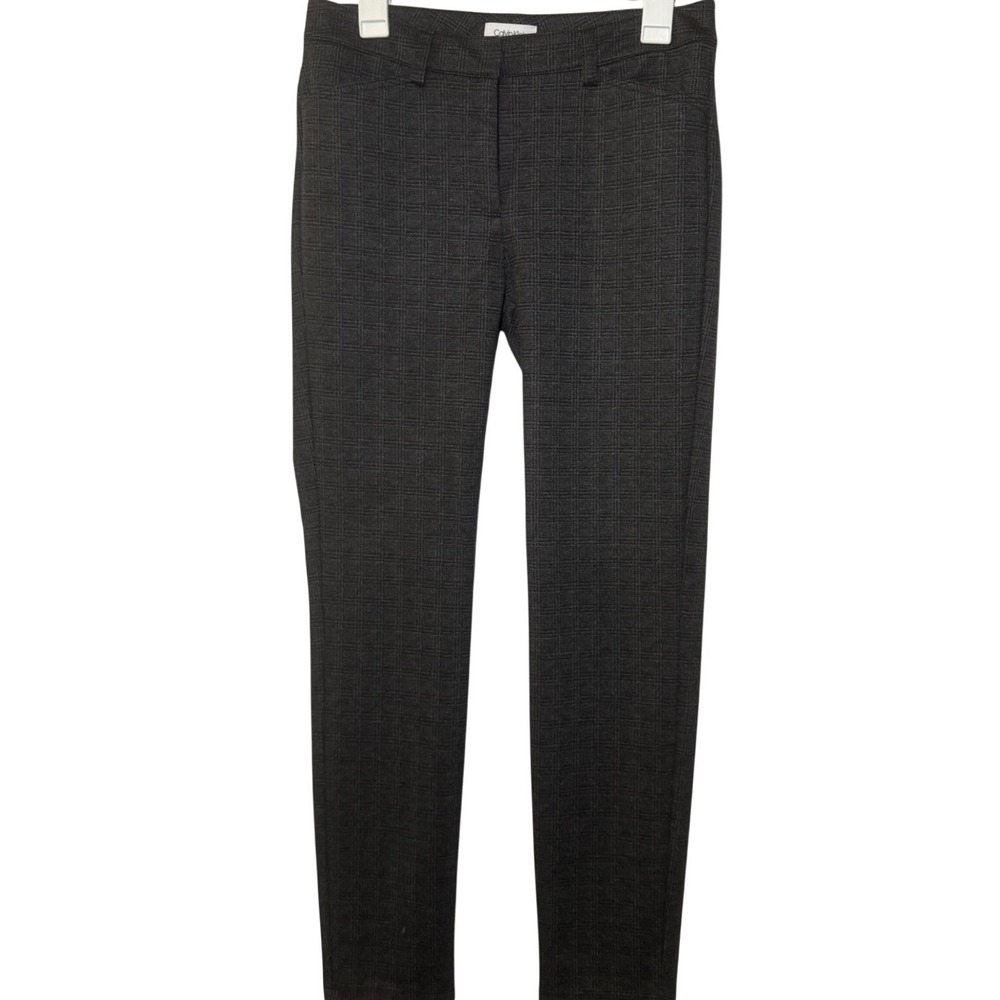 Calvin Klein Gray Textured Grid Plaid Slim Leg Dress Pants Women's 6‎